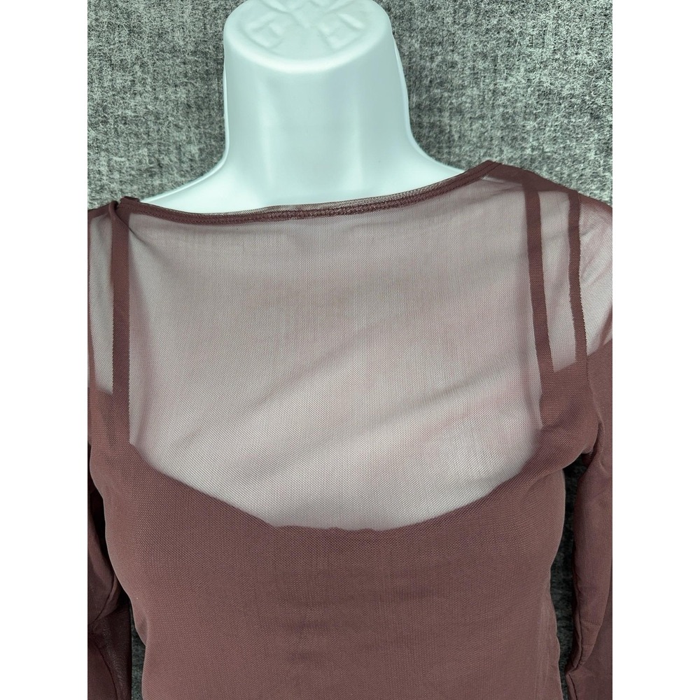 Abercrombie & Fitch Blouse Womens M Purple Sheer Mesh Boat Neck Cropped Top - Picture 3 of 7